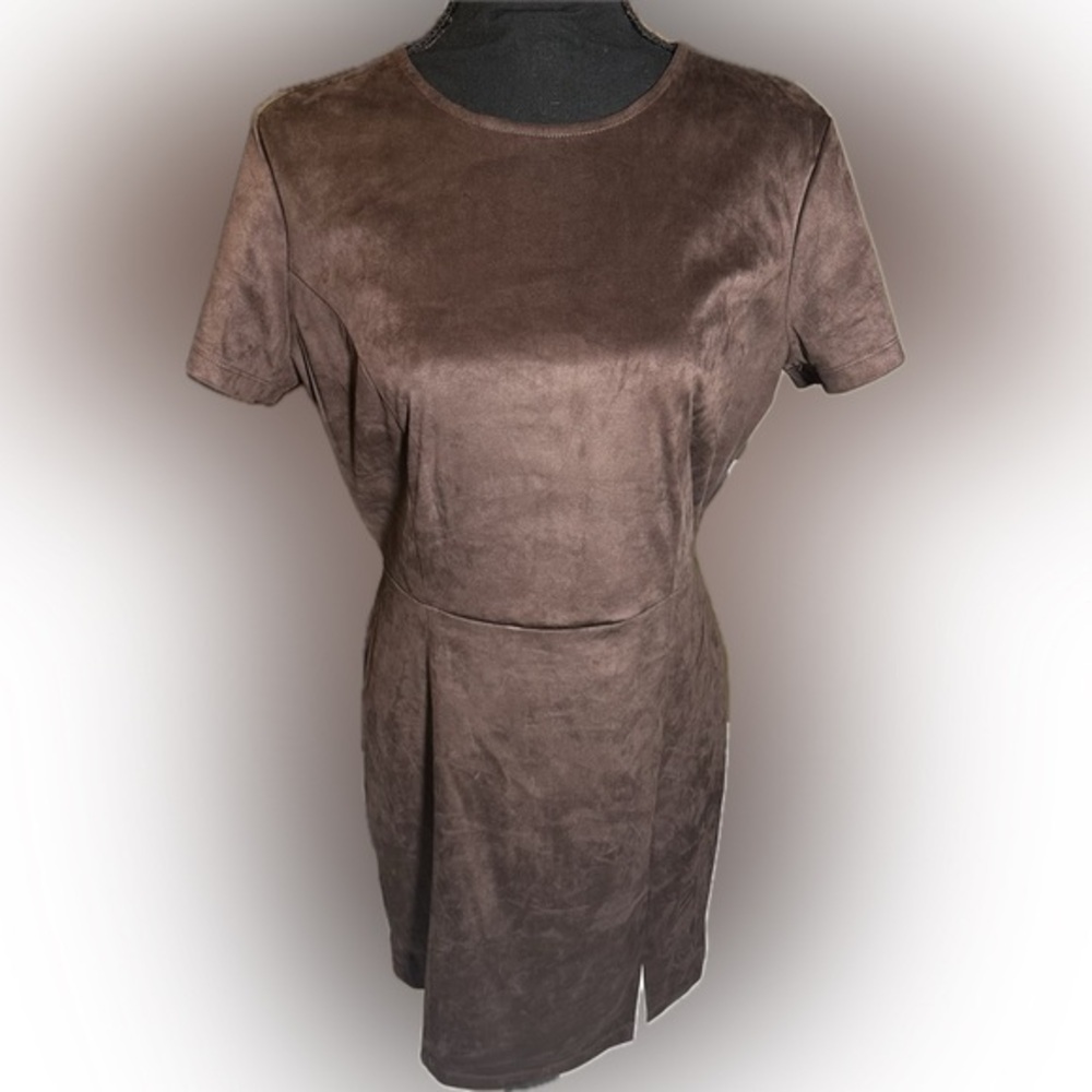 Morgan Taylor Brown Suede Like Stretch Dress Size Large NWT